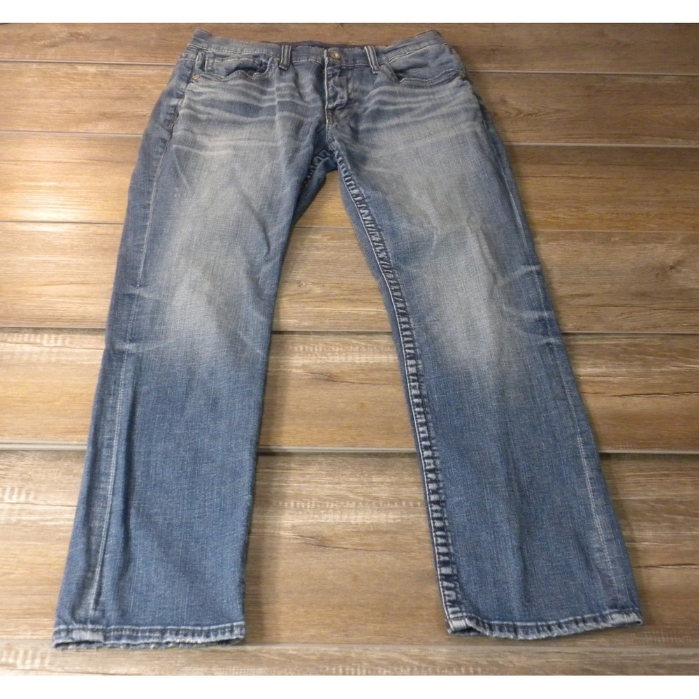 BKE Jake Jeans Mens 33x30 Blue Denim Straight Stretch Whiskered Y2K Western